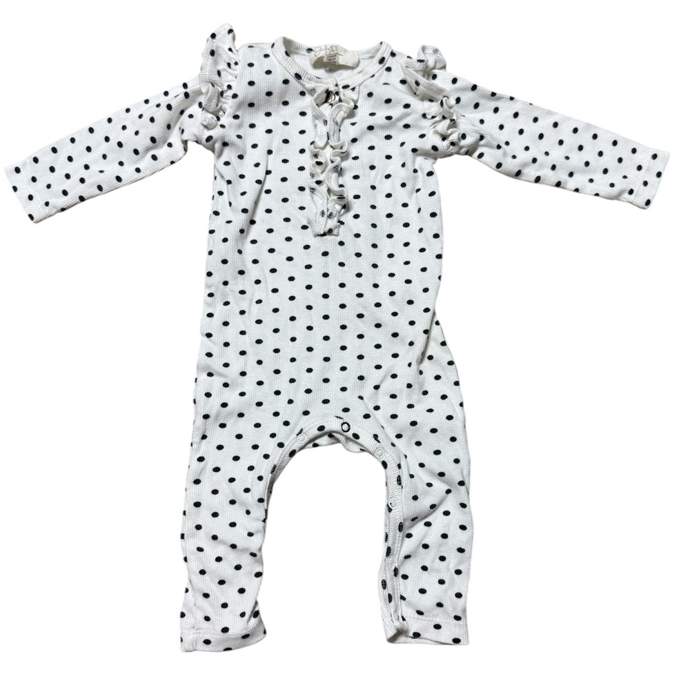 Jessica Simpson | White and Black Polka Dot Baby Girl Romper | 3-6M